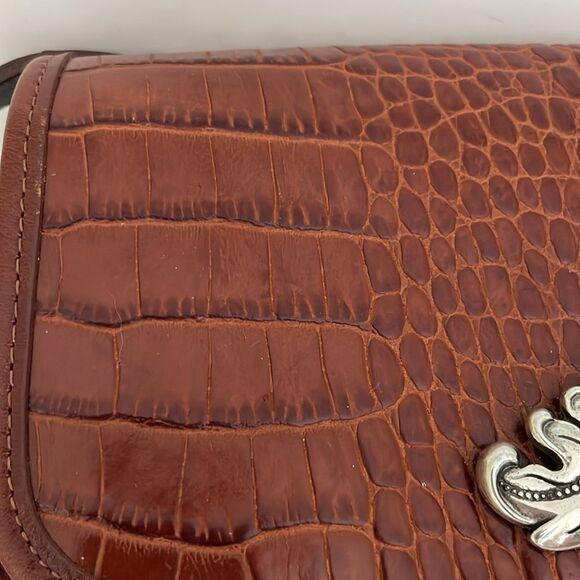 Vintage Brighton Brown Croc Embossed leather leaf Metal Details Crossbody Purse - Picture 4 of 13